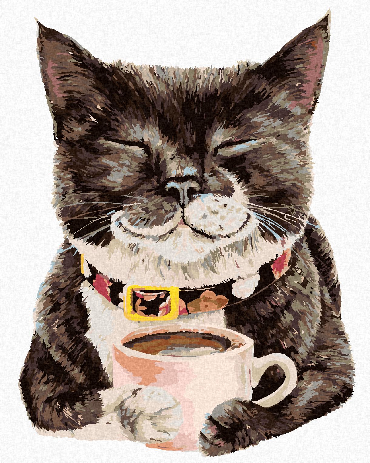 zuty Malování podle čísel - KOČKA A KÁVA (HOLLY SIMENTAL) - Rozměr: 40x50 cm, Rámování: Varianta: vypnuté plátno na rám - obrázek 1