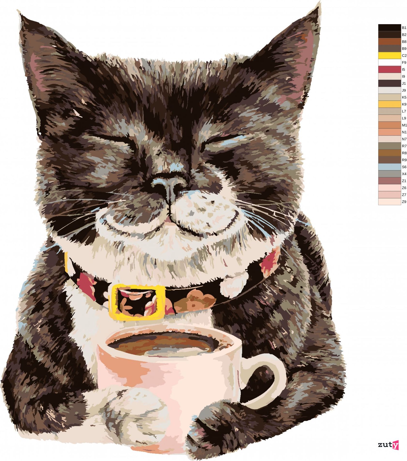 zuty Malování podle čísel - KOČKA A KÁVA (HOLLY SIMENTAL) - Rozměr: 40x50 cm, Rámování: Varianta: vypnuté plátno na rám - obrázek 2
