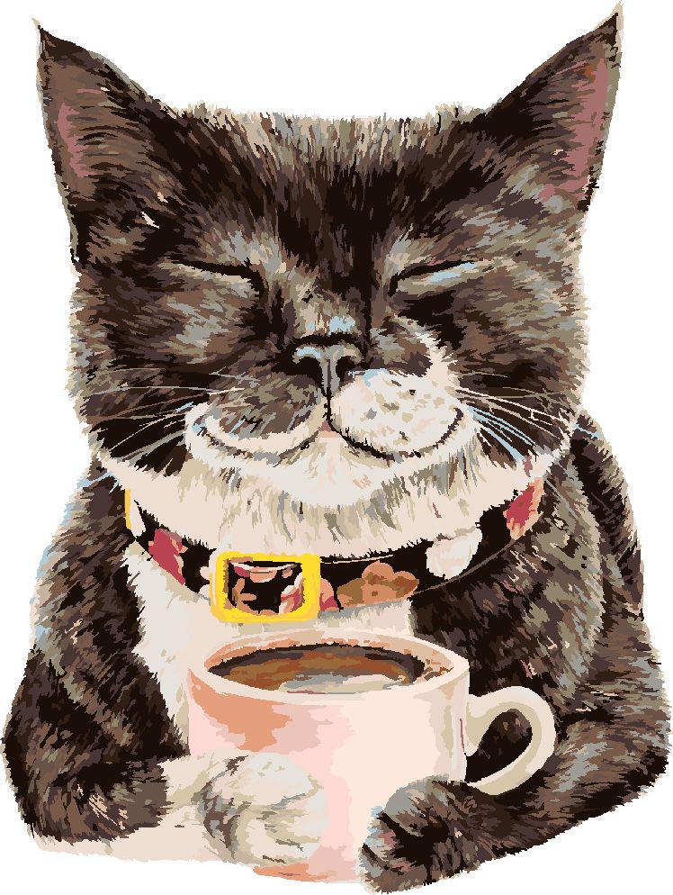 zuty Malování podle čísel - KOČKA A KÁVA (HOLLY SIMENTAL) - Rozměr: 40x50 cm, Rámování: Varianta: vypnuté plátno na rám - obrázek 3