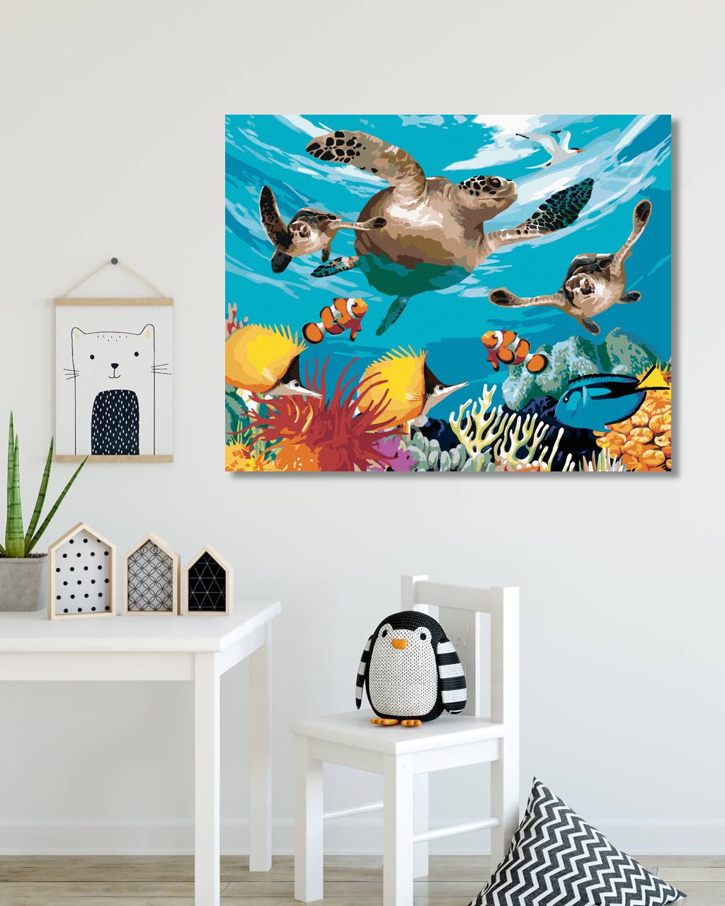 zuty Malování podle čísel - ŽELVY A BAREVNÝ OCEÁN (HOWARD ROBINSON) - Rozměr: 40x50 cm, Rámování: Varianta: bez rámu a bez vypnutí plátna - obrázek 3