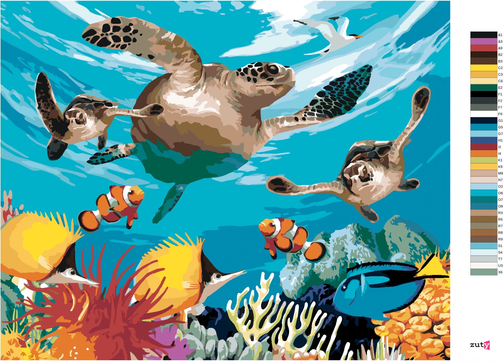 zuty Malování podle čísel - ŽELVY A BAREVNÝ OCEÁN (HOWARD ROBINSON) - Rozměr: 40x50 cm, Rámování: Varianta: bez rámu a bez vypnutí plátna - obrázek 6