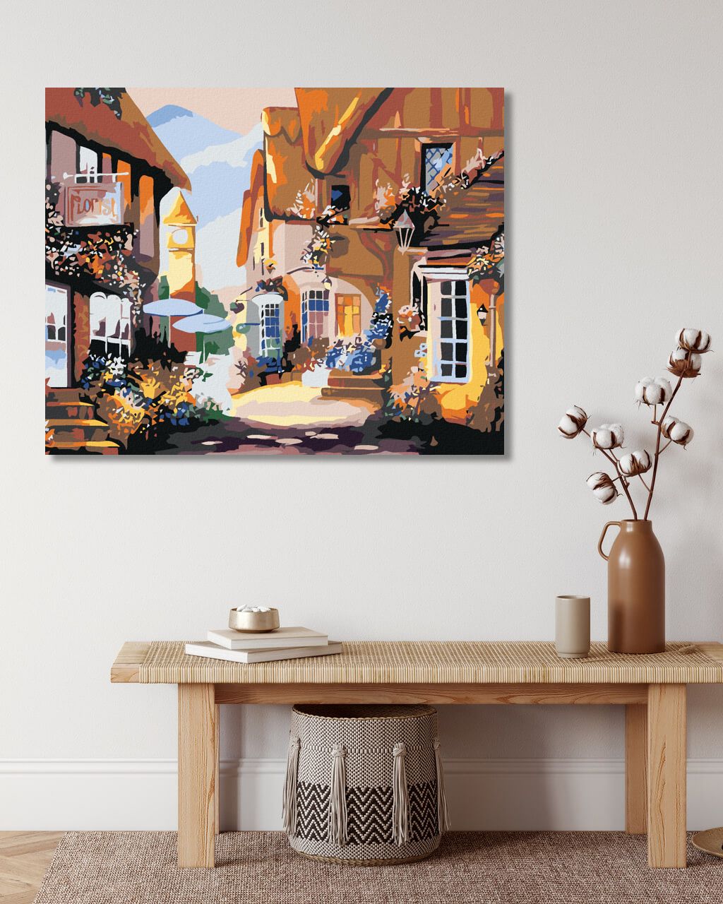 zuty Malování podle čísel - DOMY ZDOBENÉ KVĚTINAMI - Rozměr: 40x50 cm, Rámování: Varianta: vypnuté plátno na rám - obrázek 9