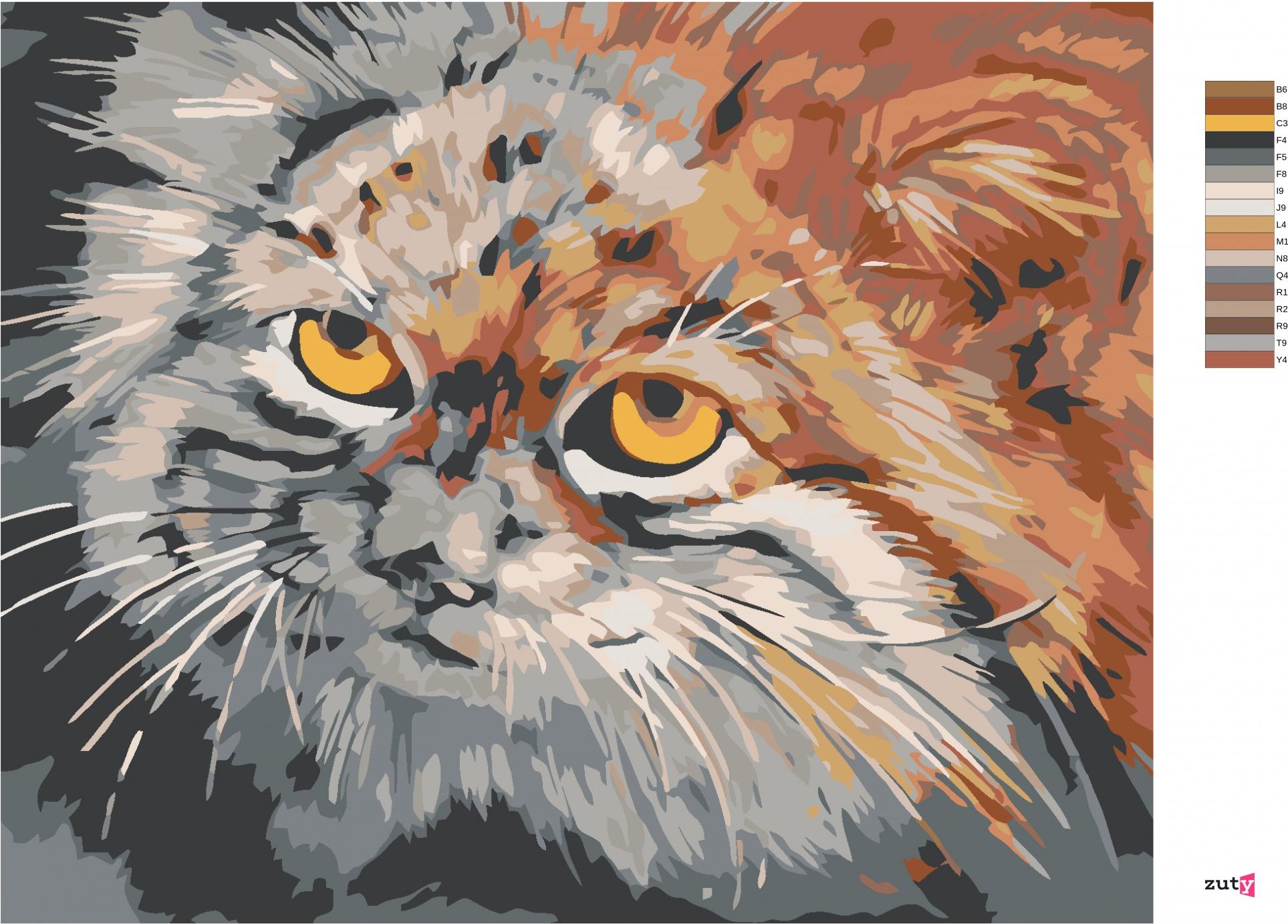 zuty Malování podle čísel - ŠEDOHNĚDÁ KOČKA - Rozměr: 40x50 cm, Rámování: Varianta: vypnuté plátno na rám - obrázek 3