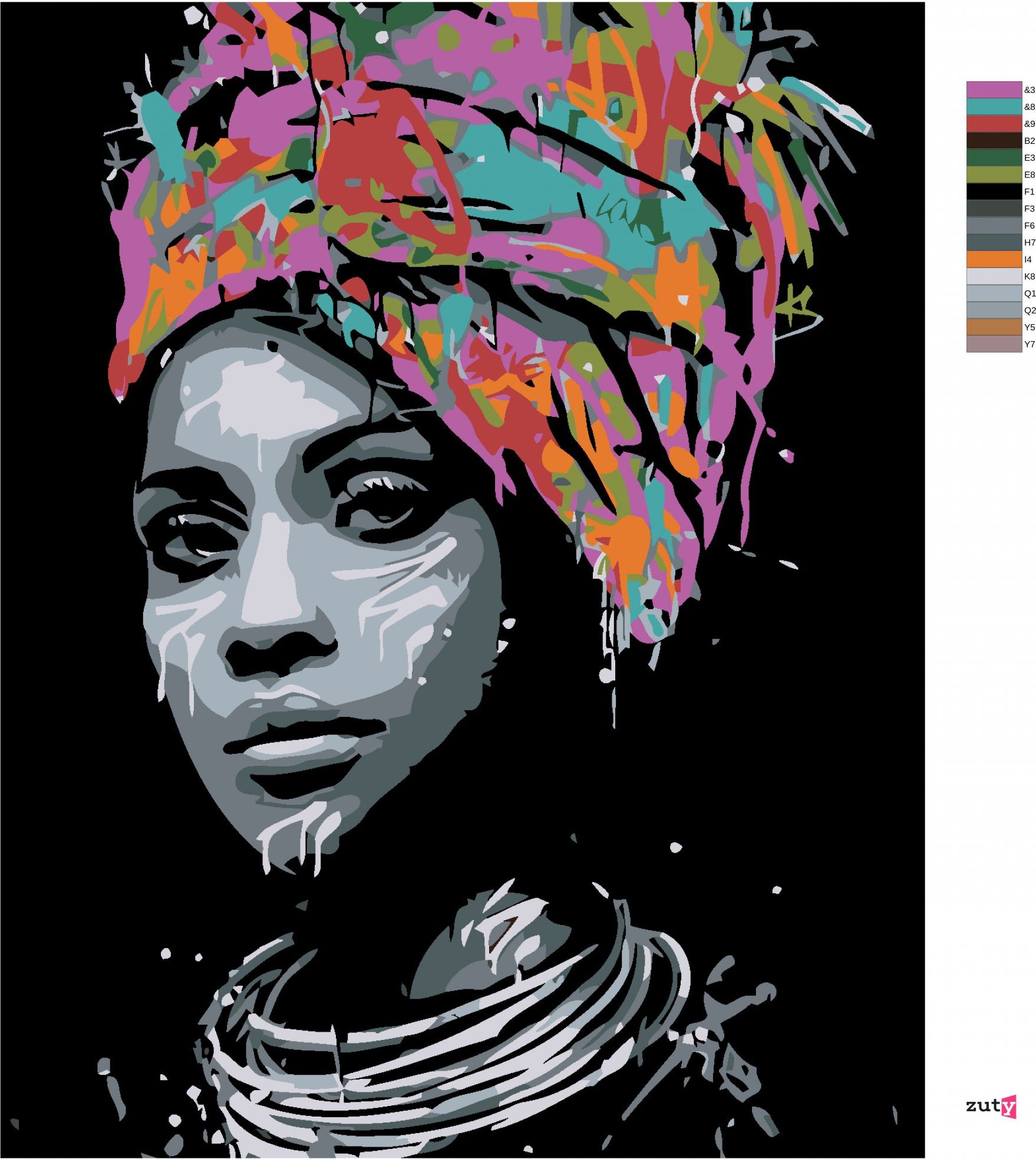 zuty Malování podle čísel - AFRICKÁ KRÁSKA - Rozměr: 40x50 cm, Rámování: Varianta: bez rámu a bez vypnutí plátna - obrázek 8
