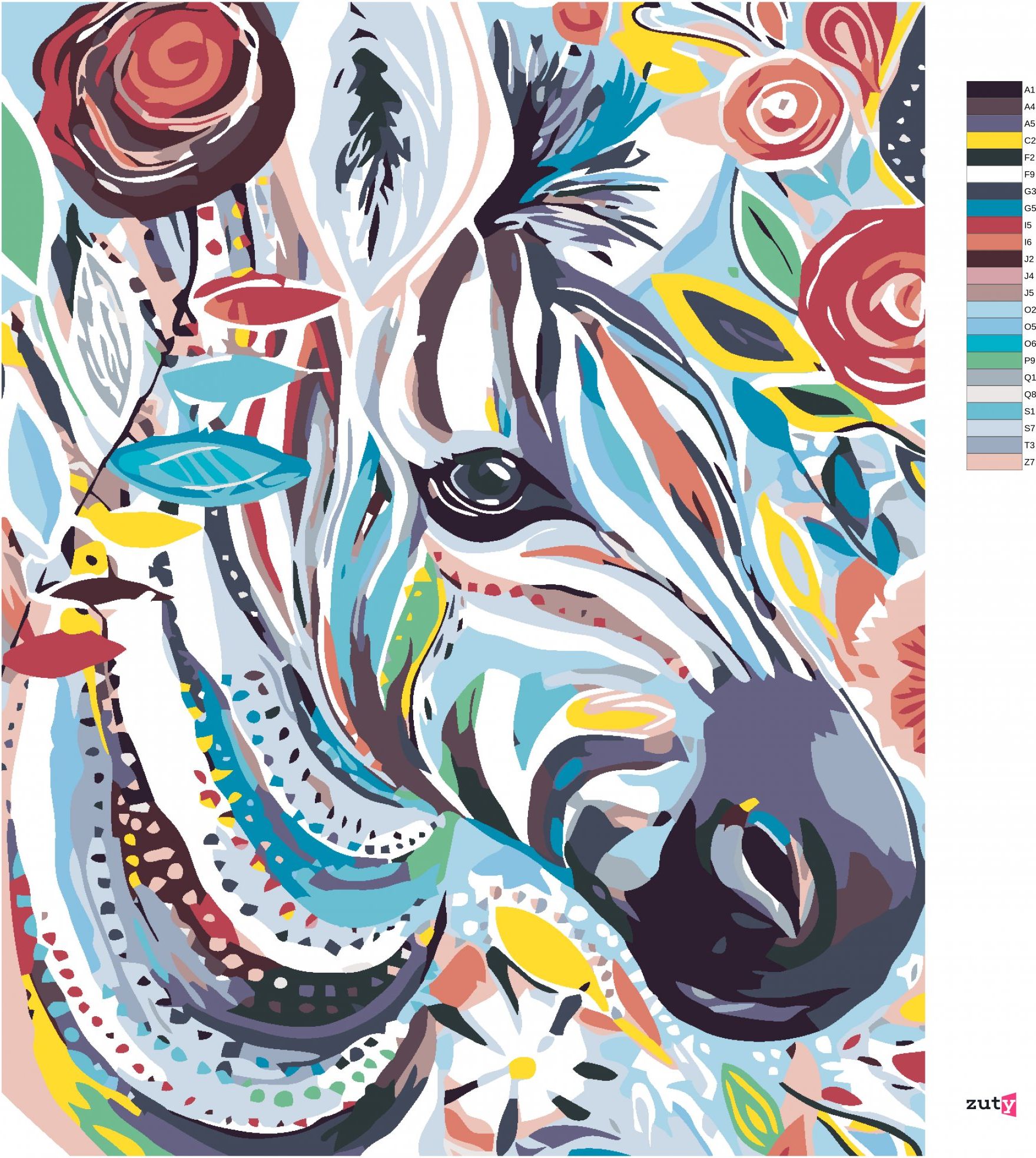 zuty Malování podle čísel - KVĚTINOVÁ ZEBRA - Rozměr: 40x50 cm, Rámování: Varianta: bez rámu a bez vypnutí plátna - obrázek 2