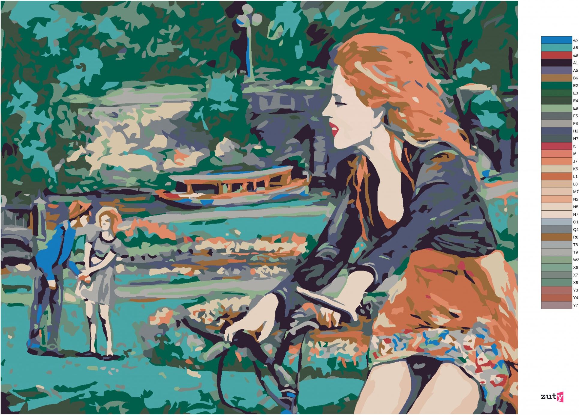 zuty Malování podle čísel - ŽENA NA KOLE V PARKU - Rozměr: 40x50 cm, Rámování: Varianta: vypnuté plátno na rám - obrázek 4