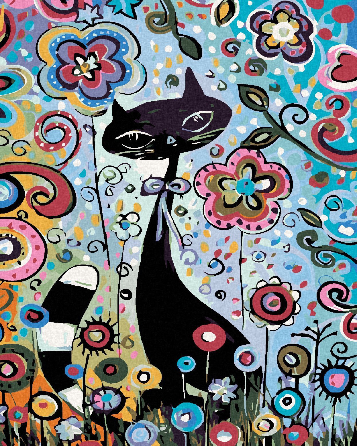 zuty Malování podle čísel - KOČKA V KVĚTINÁCH - Rozměr: 40x50 cm, Rámování: Varianta: vypnuté plátno na rám - obrázek 1