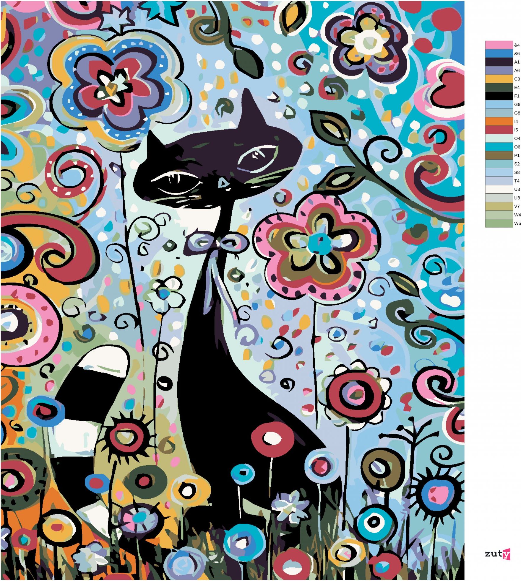zuty Malování podle čísel - KOČKA V KVĚTINÁCH - Rozměr: 40x50 cm, Rámování: Varianta: vypnuté plátno na rám - obrázek 6