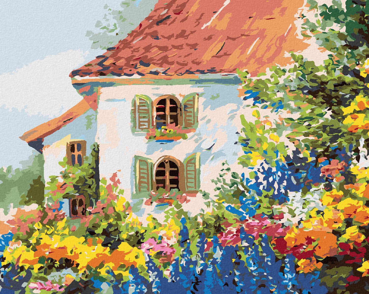 zuty Malování podle čísel - DŮM V KVĚTINOVÉ ZAHRADĚ - Rozměr: 40x50 cm, Rámování: Varianta: vypnuté plátno na rám - obrázek 1