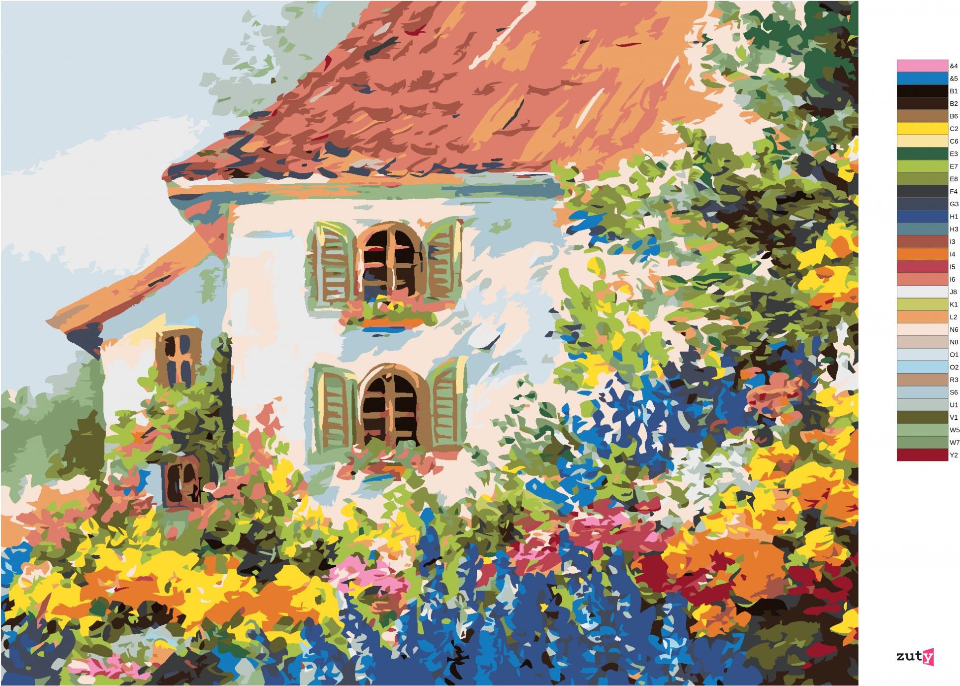 zuty Malování podle čísel - DŮM V KVĚTINOVÉ ZAHRADĚ - Rozměr: 40x50 cm, Rámování: Varianta: vypnuté plátno na rám - obrázek 2