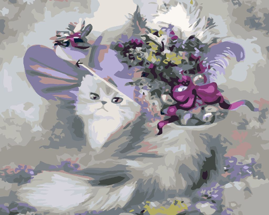 zuty Malování podle čísel - KOČKA S KLOBOUKEM - Rozměr: 40x50 cm, Rámování: Varianta: vypnuté plátno na rám - obrázek 2