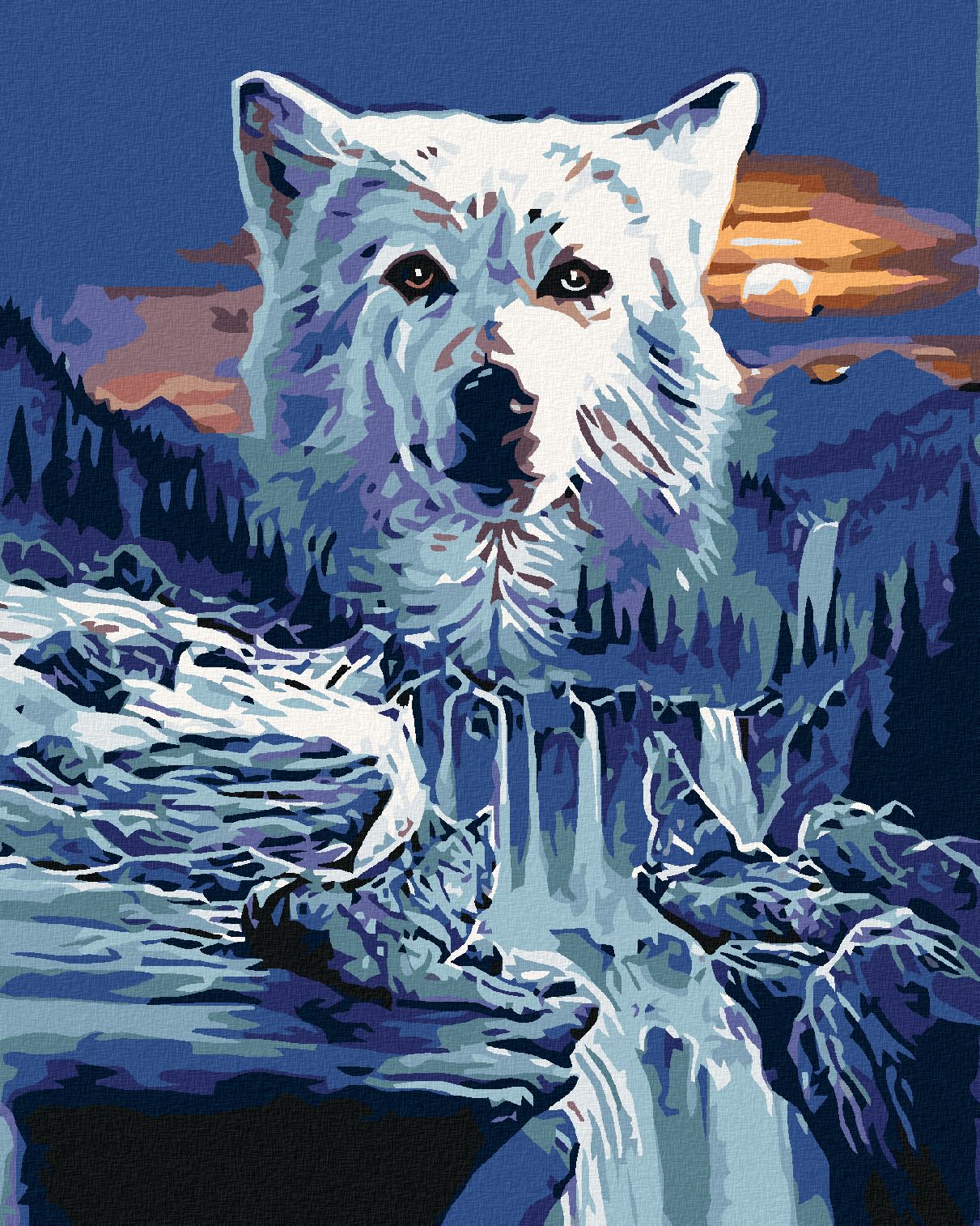 zuty Malování podle čísel - VLK A VODOPÁDY - Rozměr: 40x50 cm, Rámování: Varianta: vypnuté plátno na rám - obrázek 1