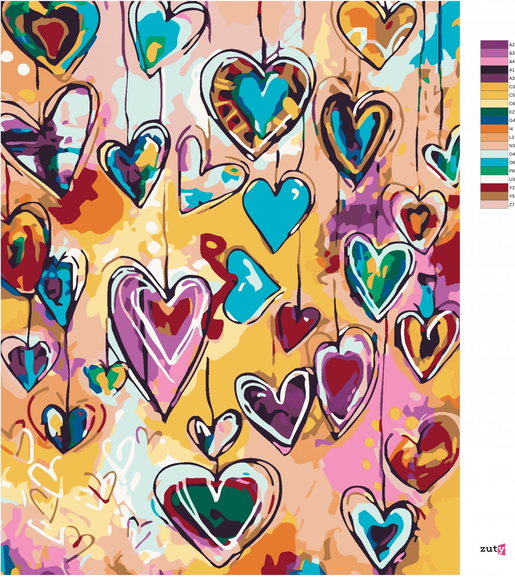 zuty Malování podle čísel - BAREVNÁ SRDÍČKA - Rozměr: 40x50 cm, Rámování: Varianta: vypnuté plátno na rám - obrázek 5