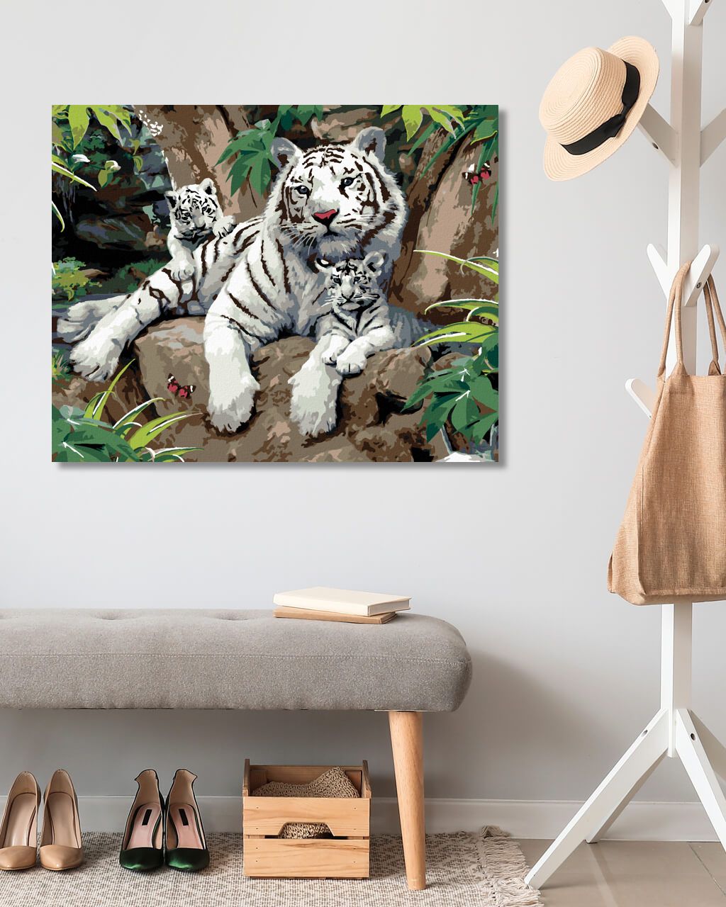 zuty Malování podle čísel - BÍLÝ TYGR S MLÁĎATY NA KAMENI (HOWARD ROBINSON) - Rozměr: 40x50 cm, Rámování: Varianta: bez rámu a bez vypnutí plátna - obrázek 7