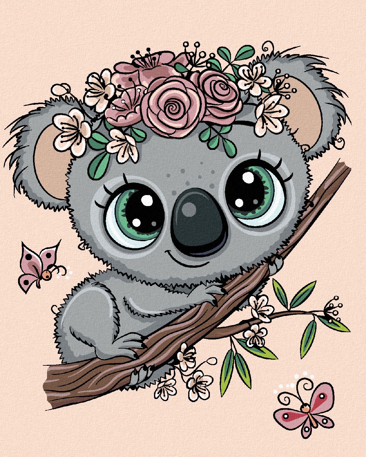 zuty Malování podle čísel - ROZTOMILÁ KOALA NA VĚTVI - Rozměr: 40x50 cm, Rámování: Varianta: vypnuté plátno na rám - obrázek 1
