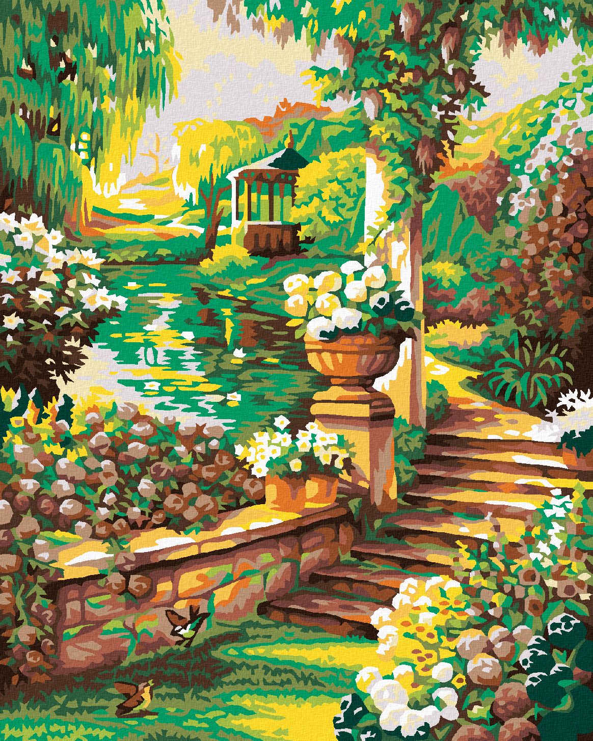 zuty Malování podle čísel - KRÁSNÁ KVĚTINOVÁ ZAHRÁDKA S ALTÁNEM - Rozměr: 40x50 cm, Rámování: Varianta: bez rámu a bez vypnutí plátna - obrázek 1