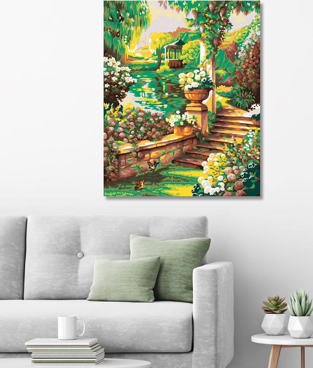 zuty Malování podle čísel - KRÁSNÁ KVĚTINOVÁ ZAHRÁDKA S ALTÁNEM - Rozměr: 40x50 cm, Rámování: Varianta: bez rámu a bez vypnutí plátna - obrázek 7