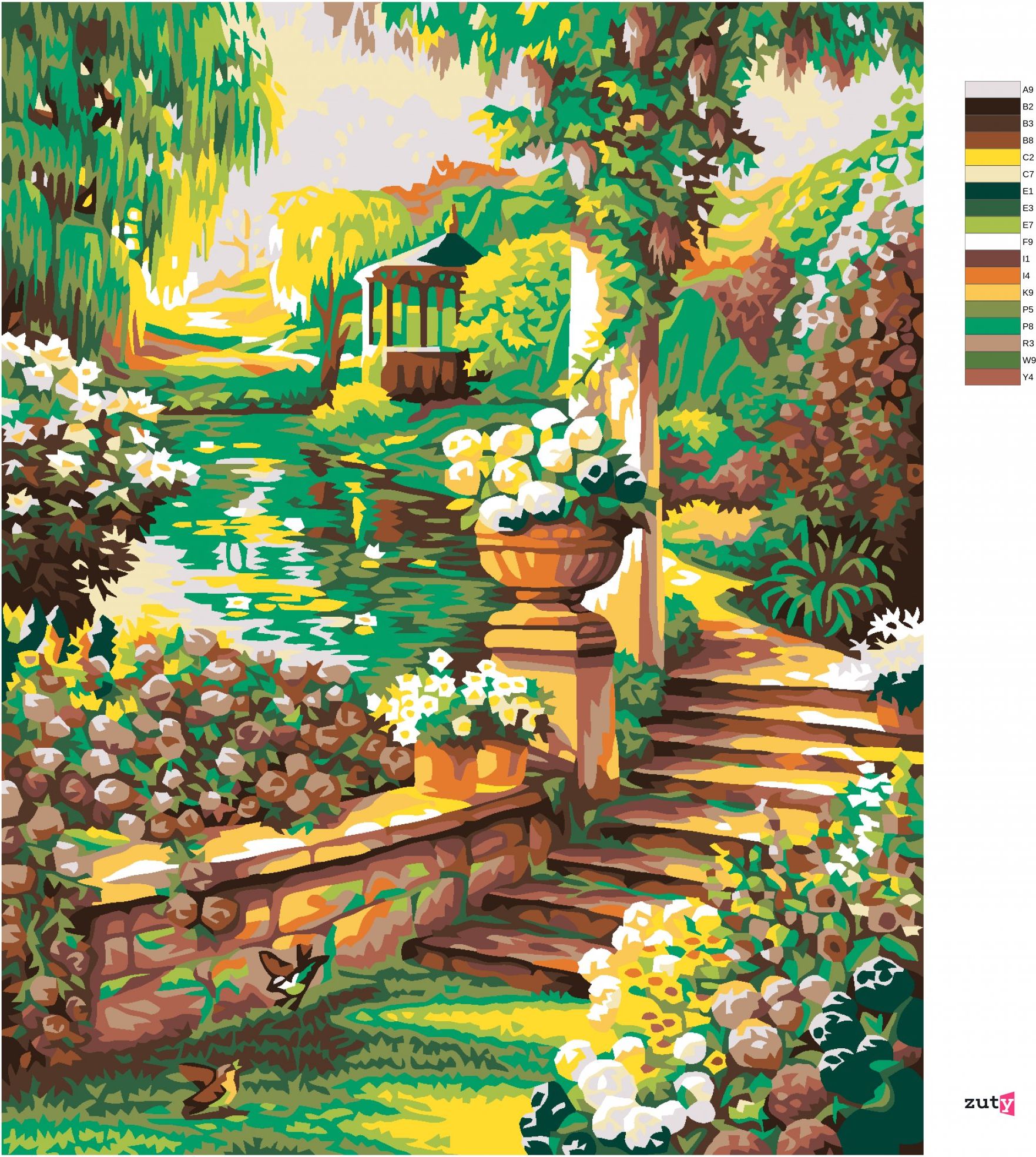 zuty Malování podle čísel - KRÁSNÁ KVĚTINOVÁ ZAHRÁDKA S ALTÁNEM - Rozměr: 40x50 cm, Rámování: Varianta: bez rámu a bez vypnutí plátna - obrázek 10