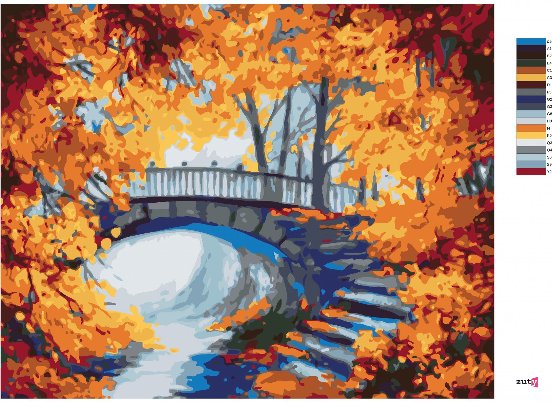 zuty Malování podle čísel - SCHODY V PODZIMNÍM LESE - Rozměr: 40x50 cm, Rámování: Varianta: vypnuté plátno na rám - obrázek 4