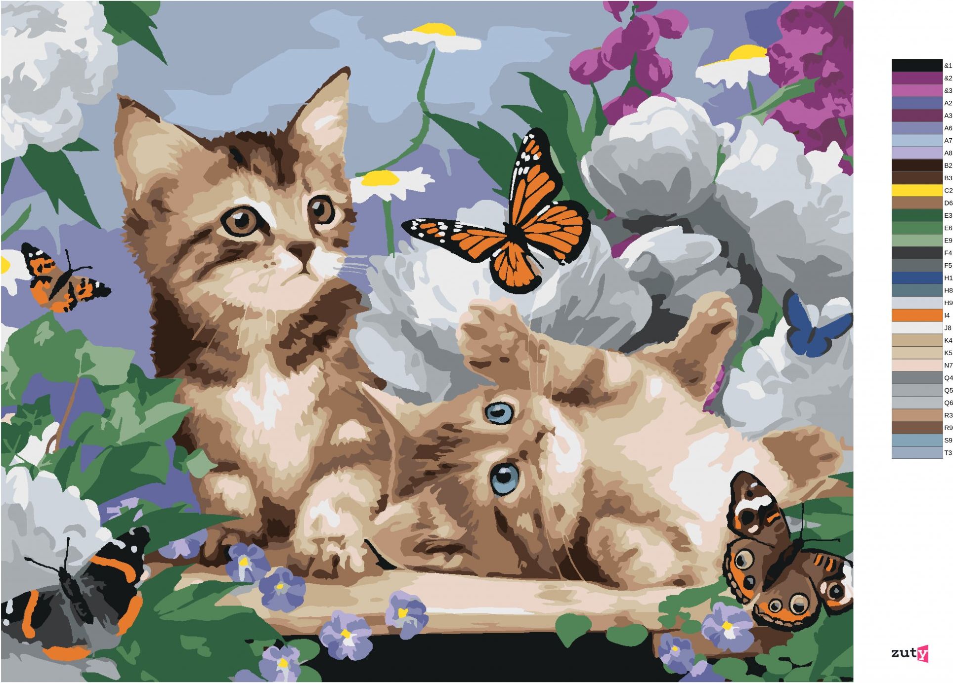 zuty Malování podle čísel - KOŤATA, MOTÝLI A PIVOŇKY (HOWARD ROBINSON) - Rozměr: 40x50 cm, Rámování: Varianta: bez rámu a bez vypnutí plátna - obrázek 7