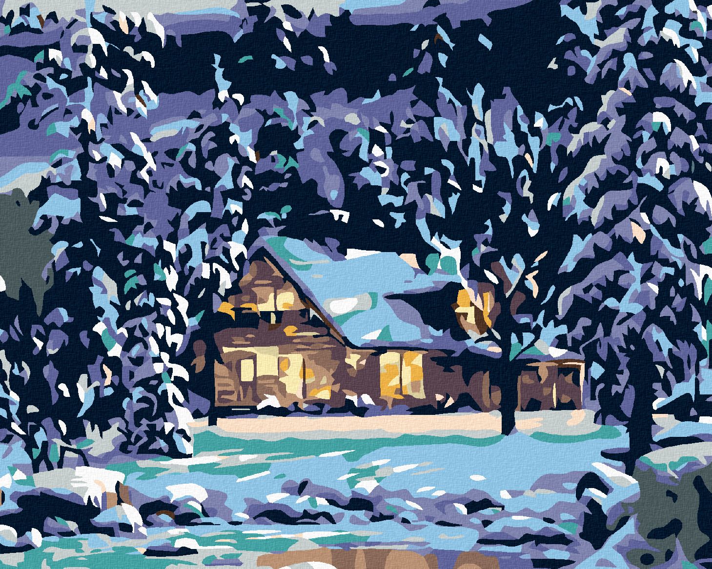 zuty Malování podle čísel - ZASNĚŽENÝ SRUB V LESE - Rozměr: 40x50 cm, Rámování: Varianta: vypnuté plátno na rám - obrázek 1