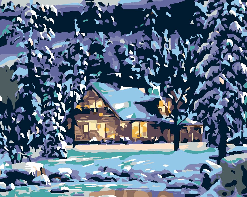zuty Malování podle čísel - ZASNĚŽENÝ SRUB V LESE - Rozměr: 40x50 cm, Rámování: Varianta: vypnuté plátno na rám - obrázek 7
