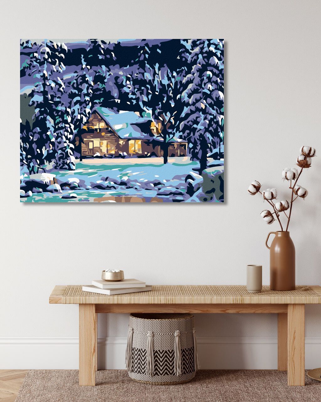 zuty Malování podle čísel - ZASNĚŽENÝ SRUB V LESE - Rozměr: 40x50 cm, Rámování: Varianta: vypnuté plátno na rám - obrázek 8