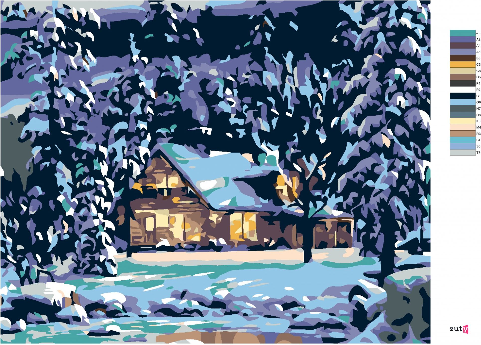 zuty Malování podle čísel - ZASNĚŽENÝ SRUB V LESE - Rozměr: 40x50 cm, Rámování: Varianta: vypnuté plátno na rám - obrázek 10