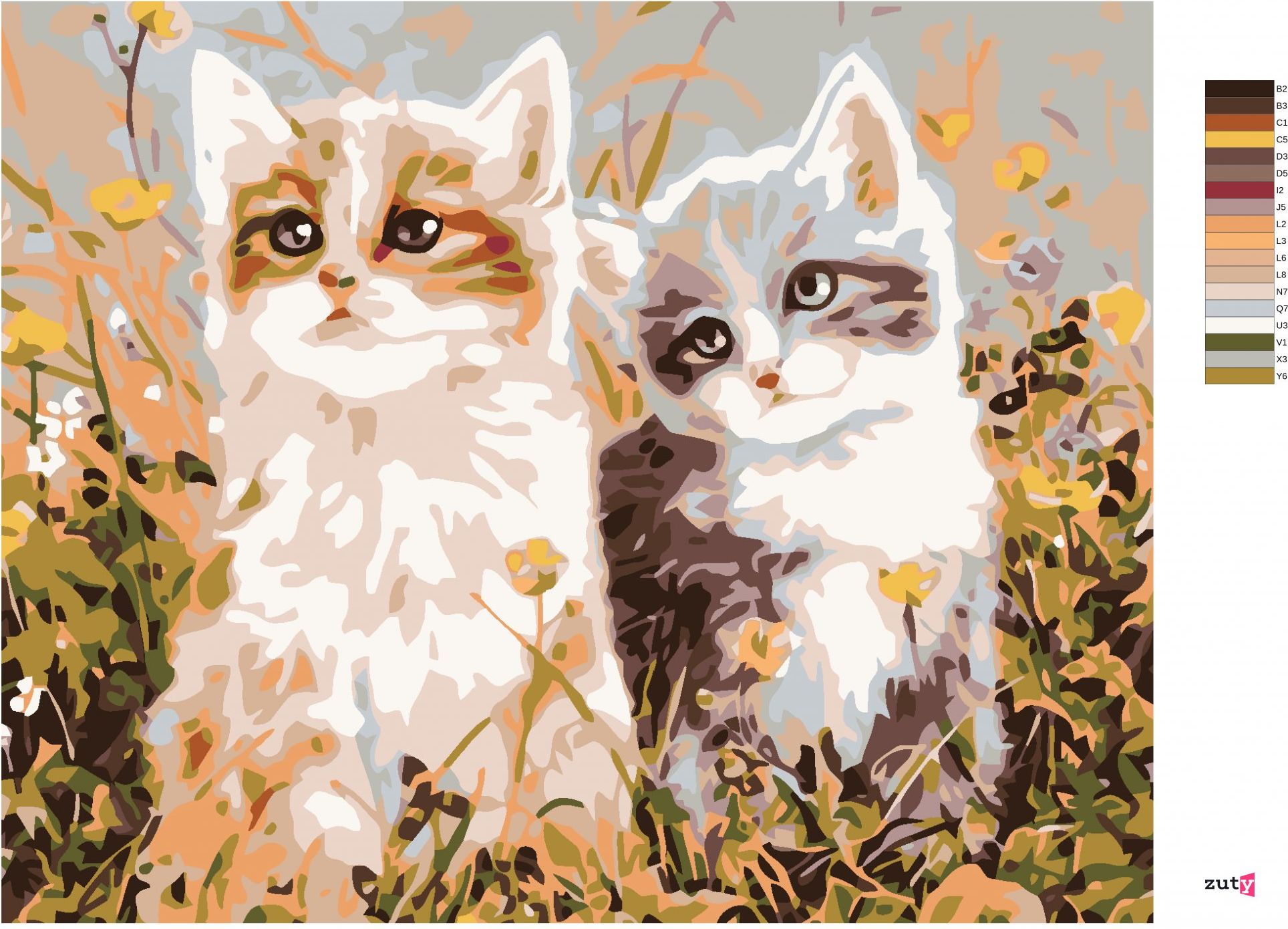 zuty Malování podle čísel - KOŤATA A LUČNÍ KVÍTÍ - Rozměr: 40x50 cm, Rámování: Varianta: bez rámu a bez vypnutí plátna - obrázek 5