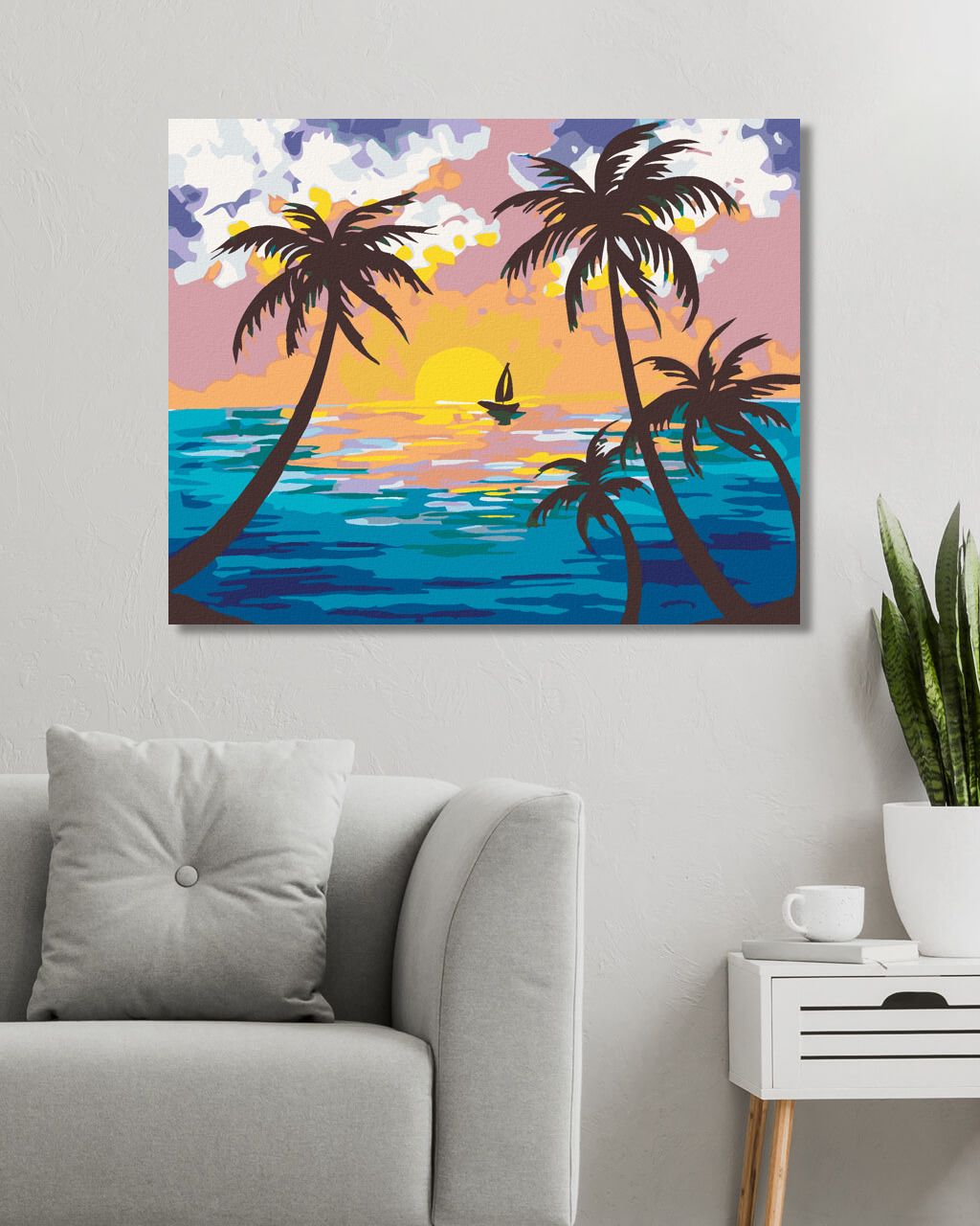 zuty Malování podle čísel - ZÁPAD SLUNCE ZA PALMAMI - Rozměr: 40x50 cm, Rámování: Varianta: vypnuté plátno na rám - obrázek 5