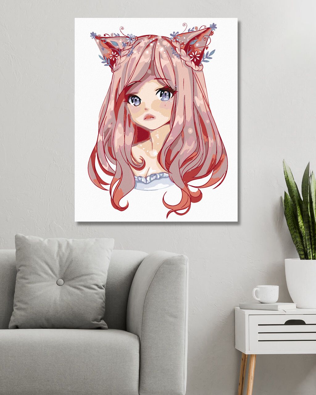 zuty Malování podle čísel - ANIME DÍVKA S RŮŽOVÝMI VLASY - Rozměr: 40x50 cm, Rámování: Varianta: vypnuté plátno na rám - obrázek 3