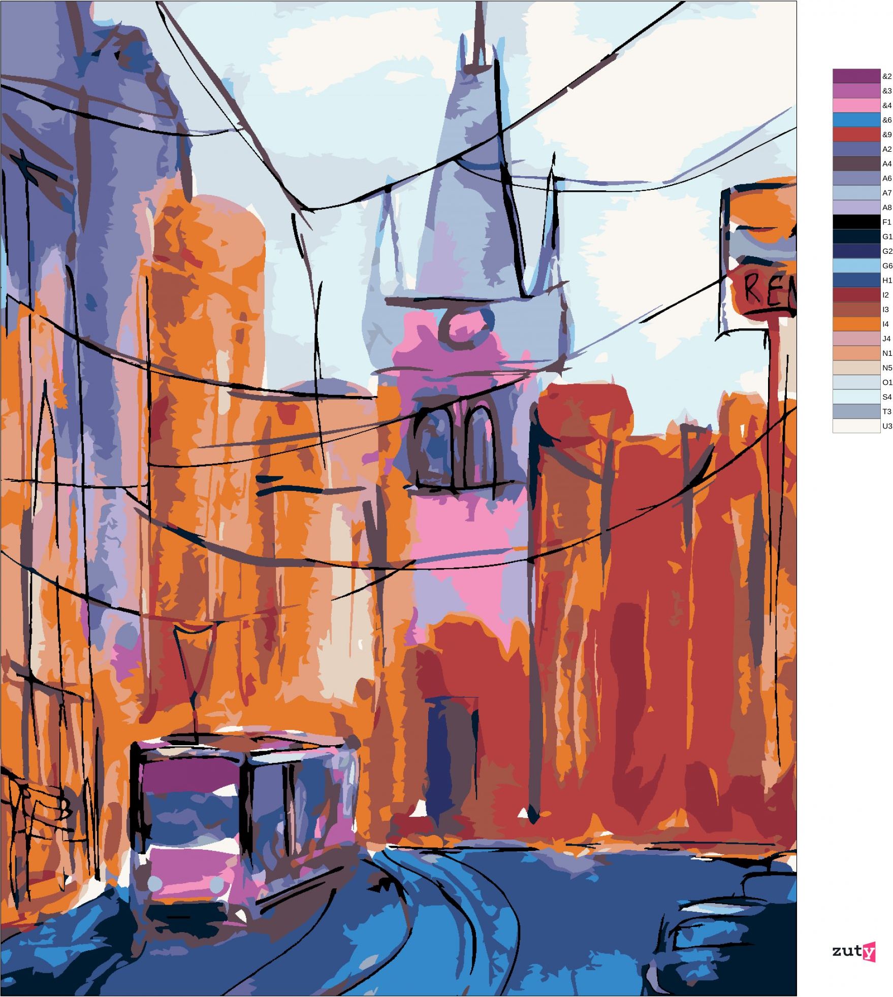 zuty Malování podle čísel - PRAHA PRAŠNÁ BRÁNA - Rozměr: 40x50 cm, Rámování: Varianta: bez rámu a bez vypnutí plátna - obrázek 3