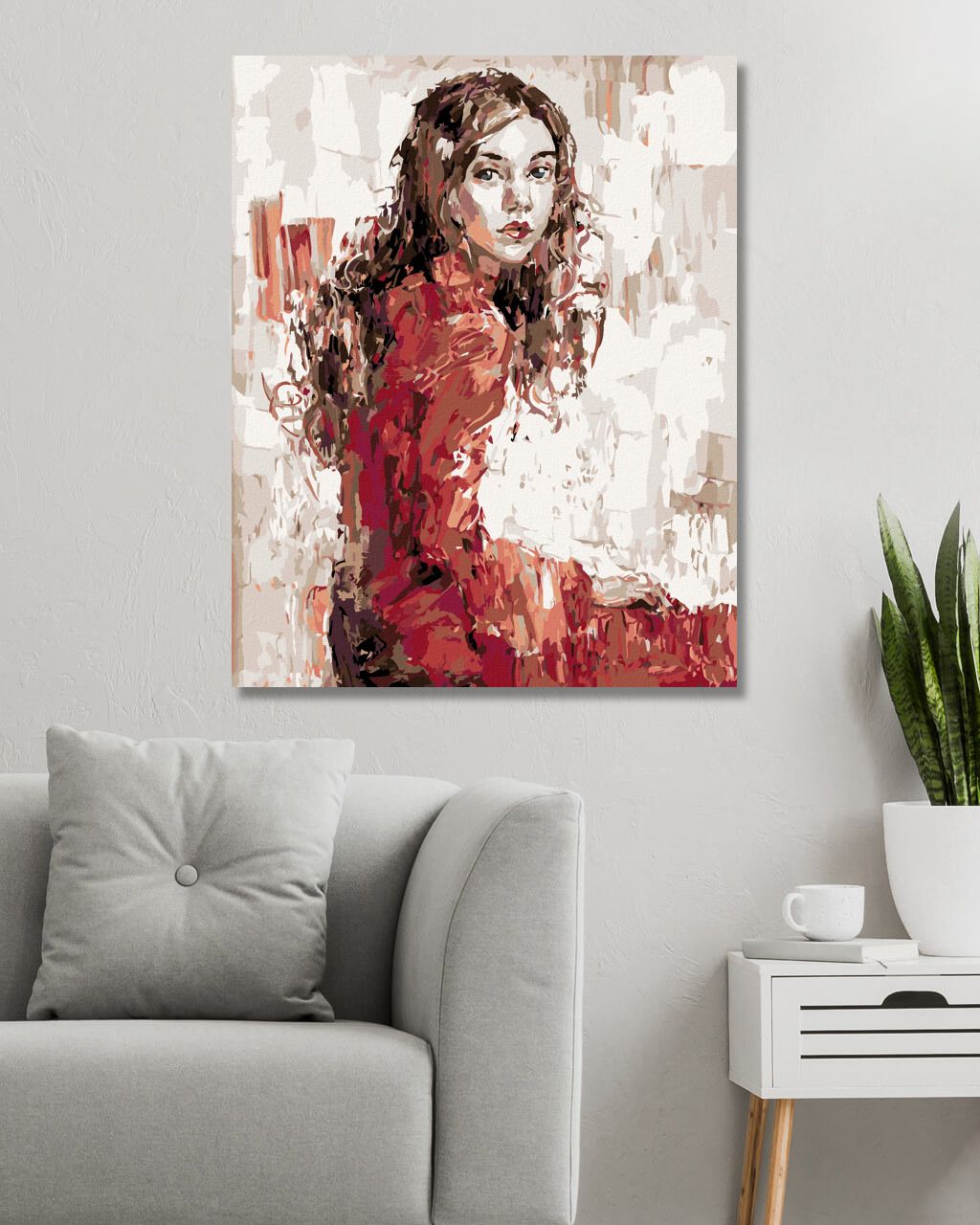 zuty Malování podle čísel - MLADÁ ŽENA V ČERVENÝCH ŠATECH - Rozměr: 40x50 cm, Rámování: Varianta: vypnuté plátno na rám - obrázek 6