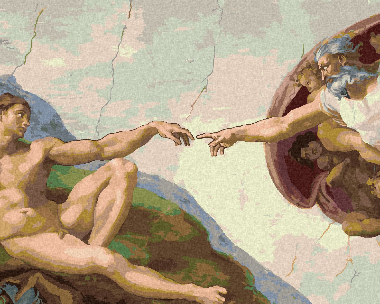 zuty Malování podle čísel - STVOŘENÍ ADAMA (MICHELANGELO) - Rozměr: 40x50 cm, Rámování: Varianta: bez rámu a bez vypnutí plátna - obrázek 1