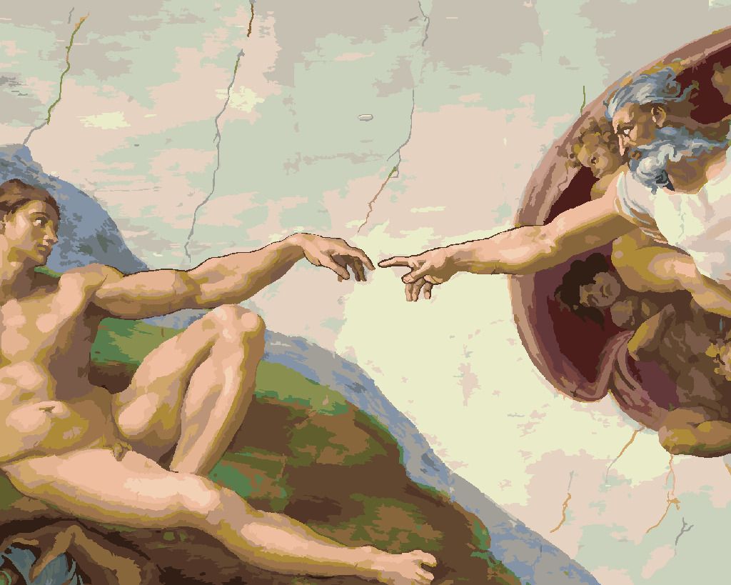 zuty Malování podle čísel - STVOŘENÍ ADAMA (MICHELANGELO) - Rozměr: 40x50 cm, Rámování: Varianta: bez rámu a bez vypnutí plátna - obrázek 2