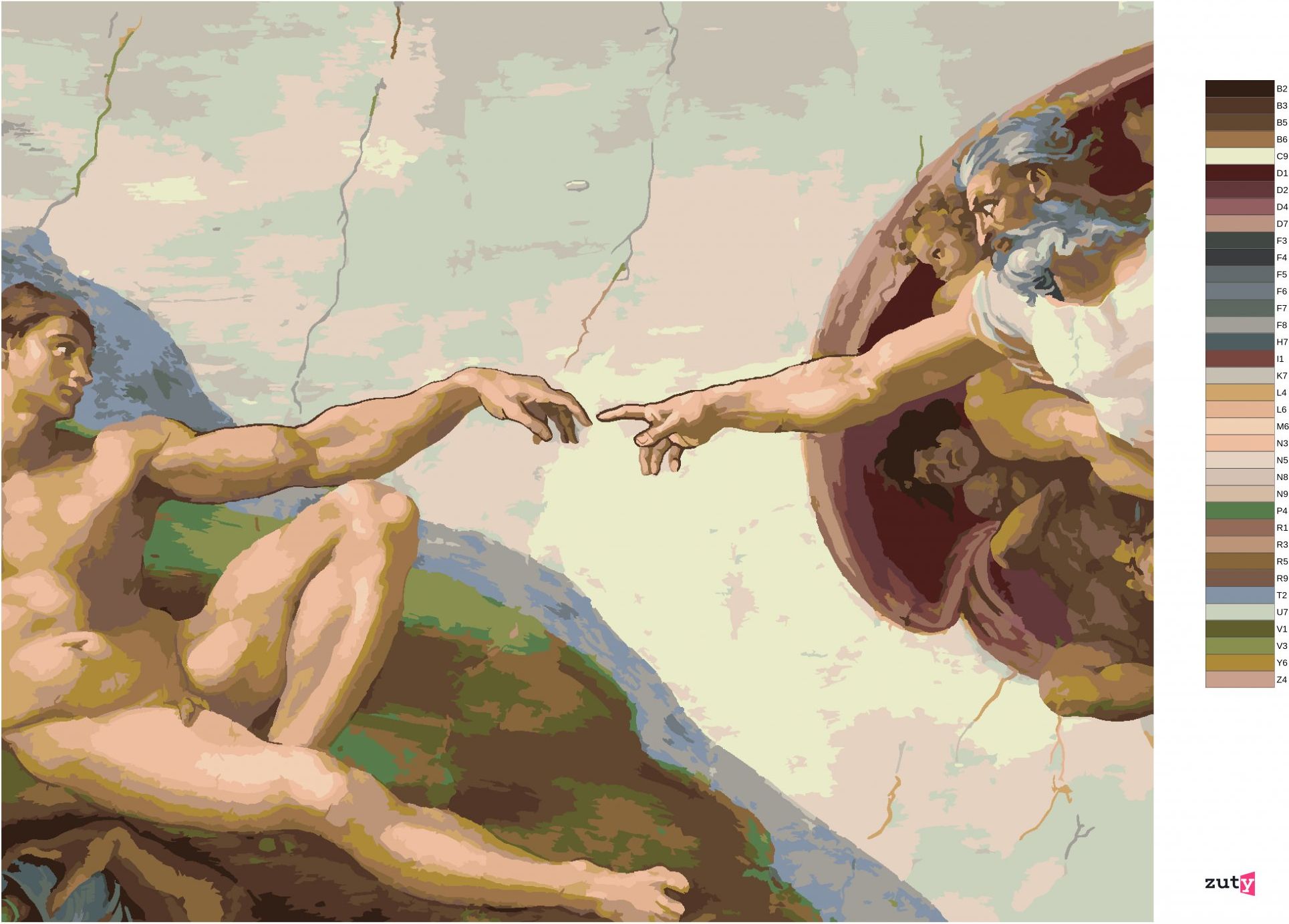zuty Malování podle čísel - STVOŘENÍ ADAMA (MICHELANGELO) - Rozměr: 40x50 cm, Rámování: Varianta: bez rámu a bez vypnutí plátna - obrázek 6