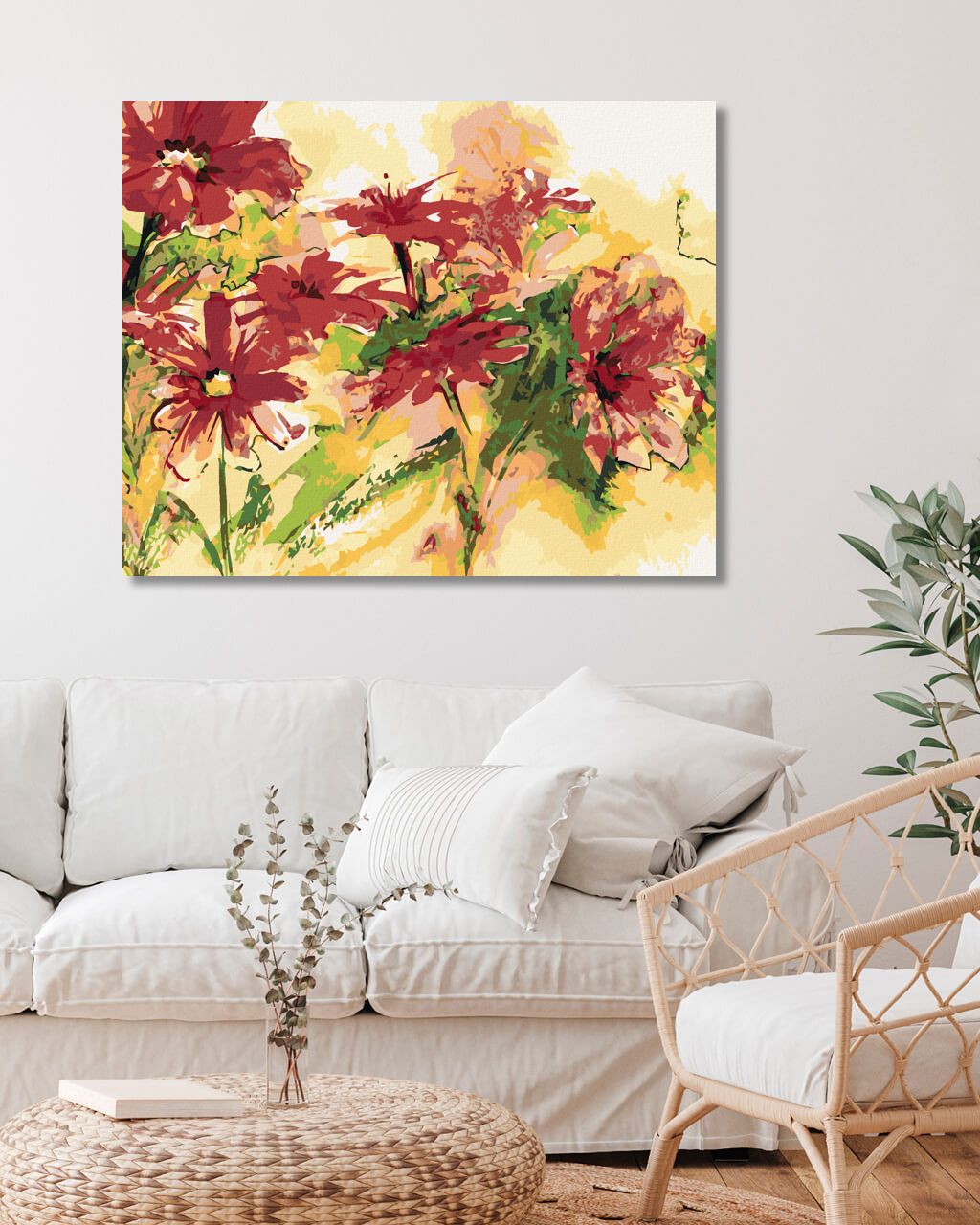 zuty Malování podle čísel - ČERVENÉ KVETOUCÍ KVĚTINY - Rozměr: 40x50 cm, Rámování: Varianta: bez rámu a bez vypnutí plátna - obrázek 4