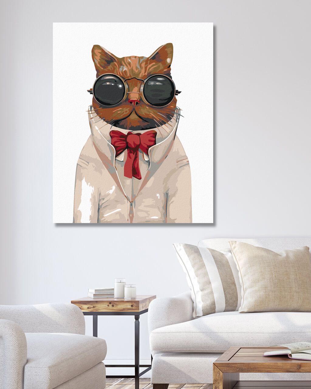 zuty Malování podle čísel - KOCOUR V BRÝLÍCH S ČERVENOU MAŠLÍ - Rozměr: 40x50 cm, Rámování: Varianta: bez rámu a bez vypnutí plátna - obrázek 3
