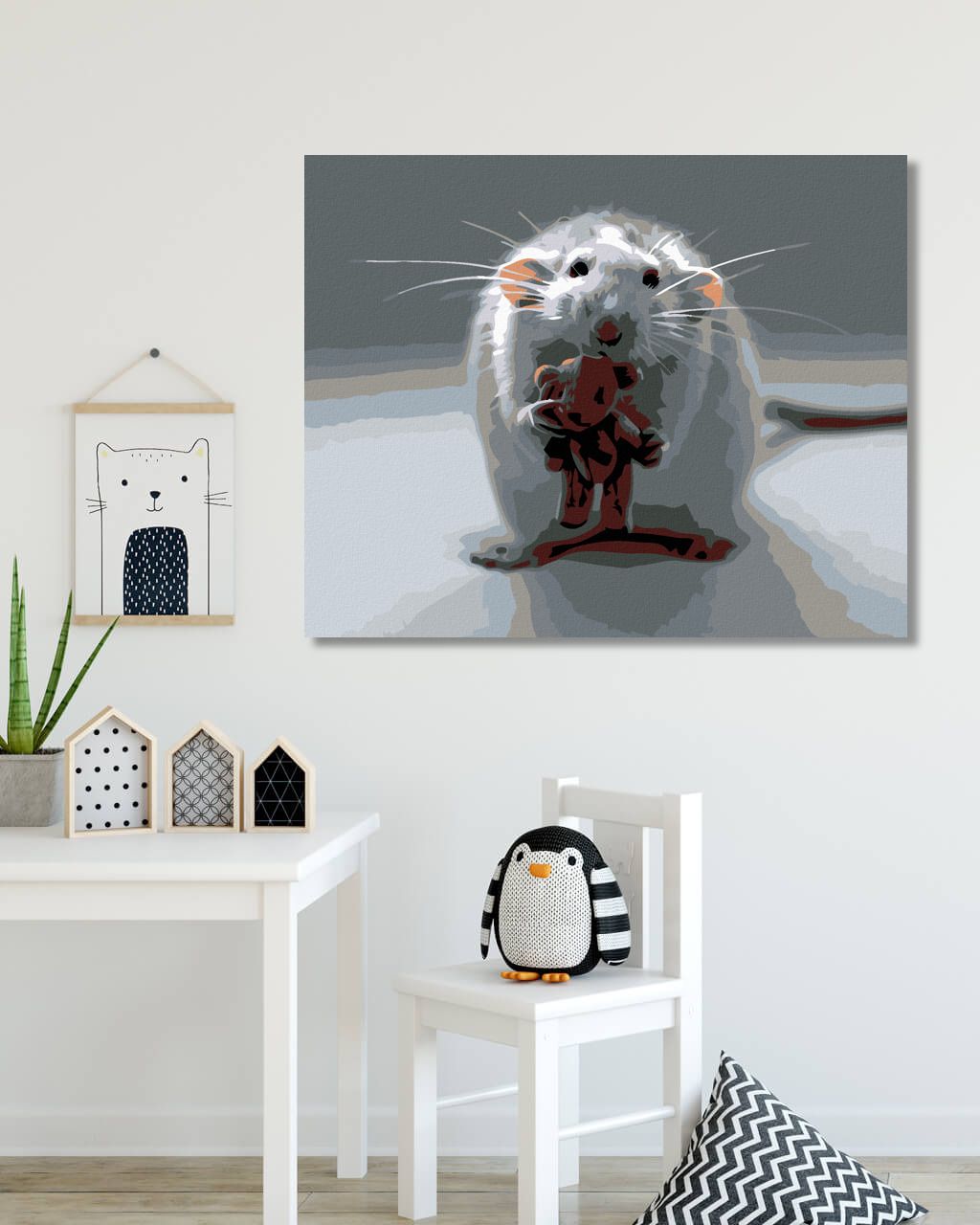 zuty Malování podle čísel - BÍLÁ MYŠKA S MÉĎOU - Rozměr: 40x50 cm, Rámování: Varianta: bez rámu a bez vypnutí plátna - obrázek 4