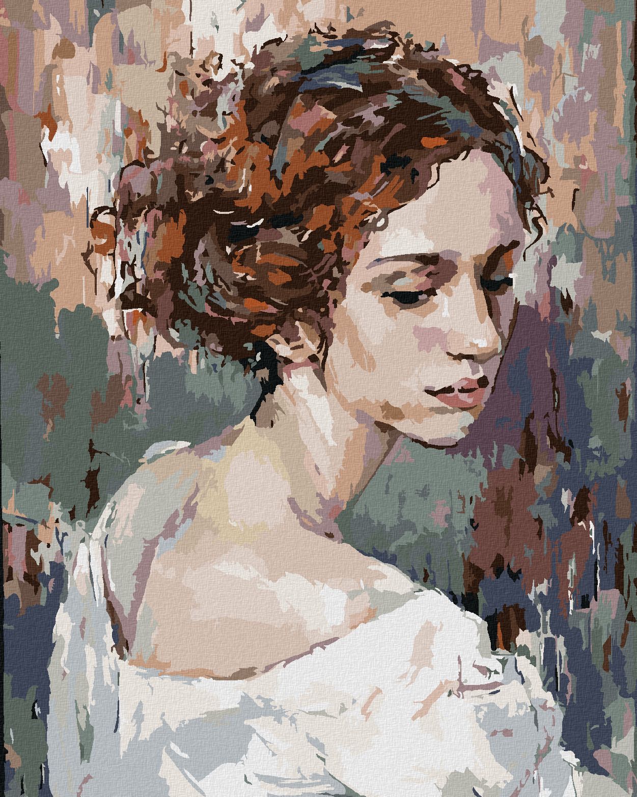 zuty Malování podle čísel - ZASNĚNÁ ŽENA PORTRÉT - Rozměr: 40x50 cm, Rámování: Varianta: bez rámu a bez vypnutí plátna - obrázek 1
