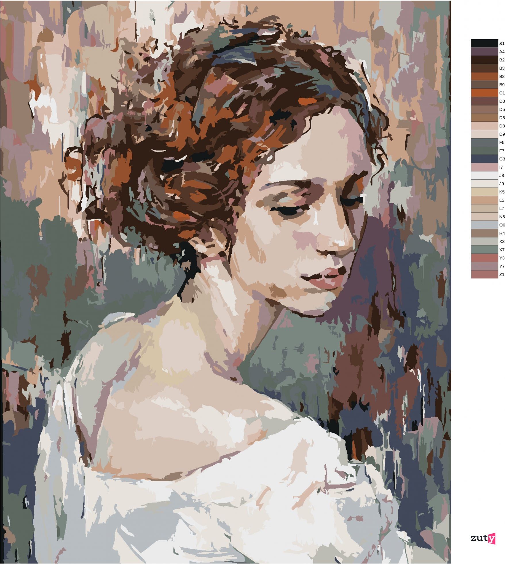 zuty Malování podle čísel - ZASNĚNÁ ŽENA PORTRÉT - Rozměr: 40x50 cm, Rámování: Varianta: bez rámu a bez vypnutí plátna - obrázek 7