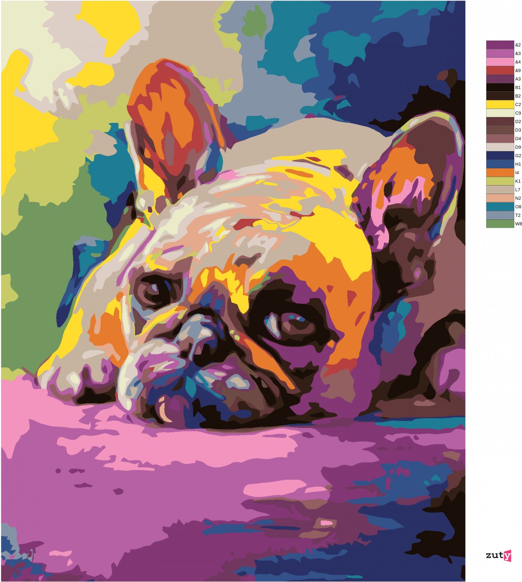 zuty Malování podle čísel - LEŽÍCÍ BULDOČEK - Rozměr: 40x50 cm, Rámování: Varianta: bez rámu a bez vypnutí plátna - obrázek 6