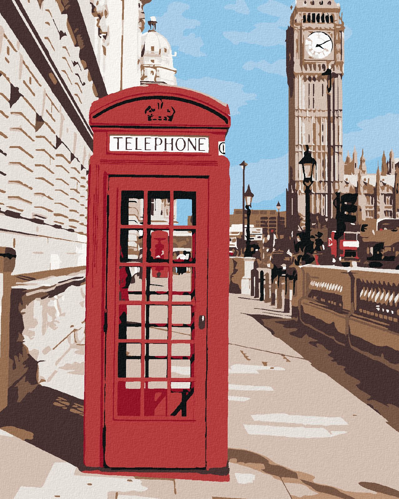 zuty Malování podle čísel - TELEFONNÍ BUDKA V LONDÝNĚ - Rozměr: 40x50 cm, Rámování: Varianta: bez rámu a bez vypnutí plátna - obrázek 1