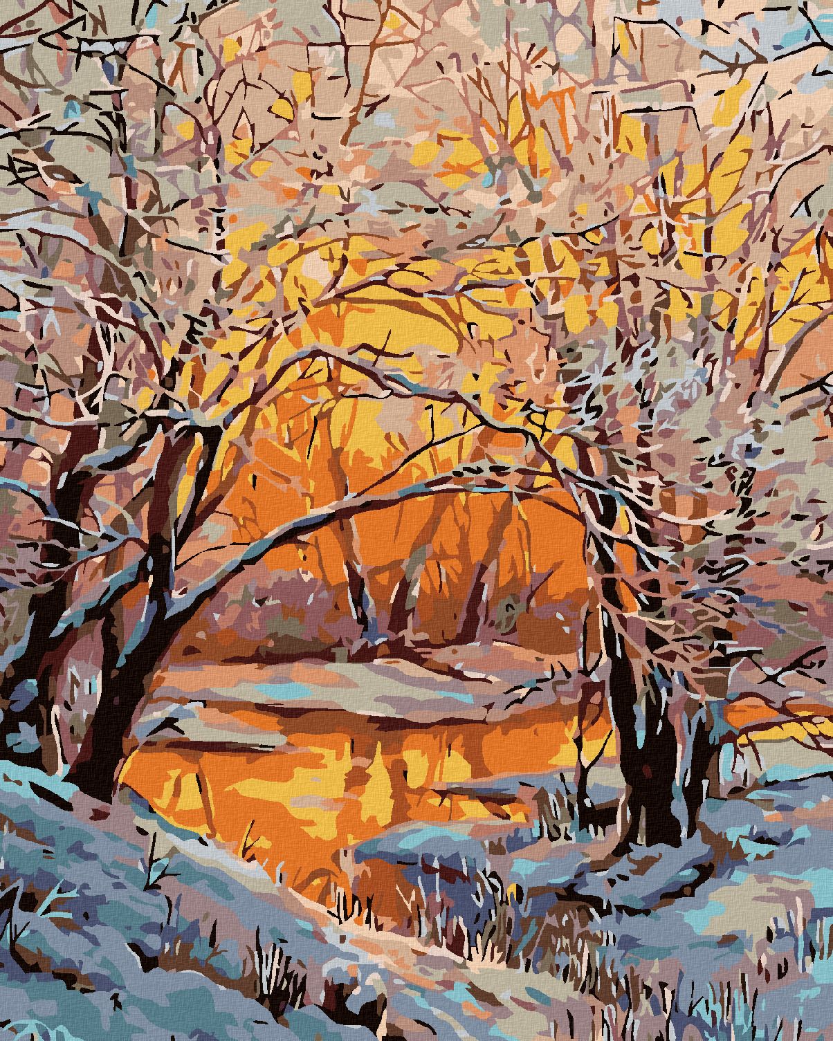 zuty Malování podle čísel - ZASNĚŽENÁ ŘEKA - Rozměr: 40x50 cm, Rámování: Varianta: bez rámu a bez vypnutí plátna - obrázek 1