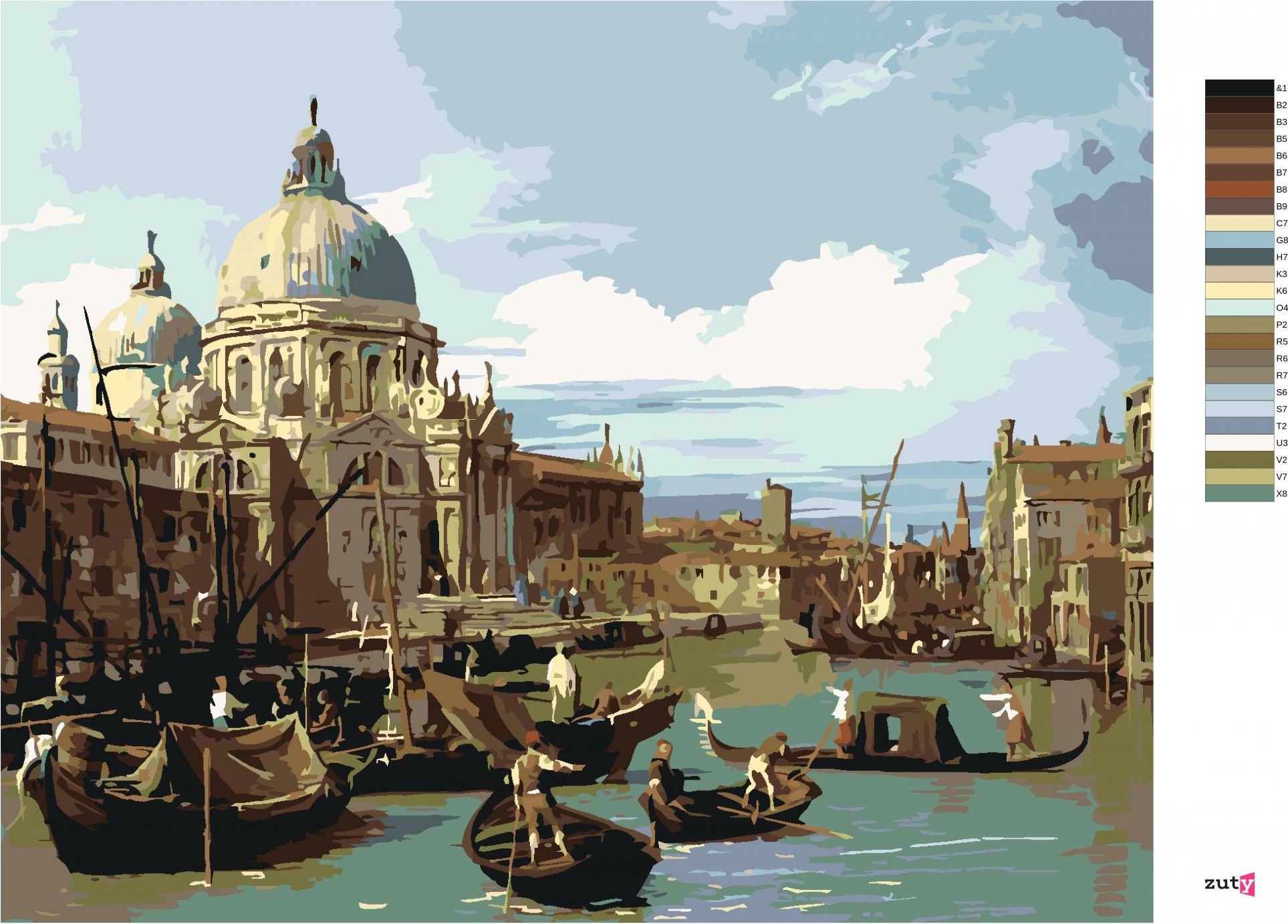 zuty Malování podle čísel - VSTUP DO CANAL GRANDE V BENÁTKÁCH (CANALETTO) - Rozměr: 40x50 cm, Rámování: Varianta: vypnuté plátno na rám - obrázek 7