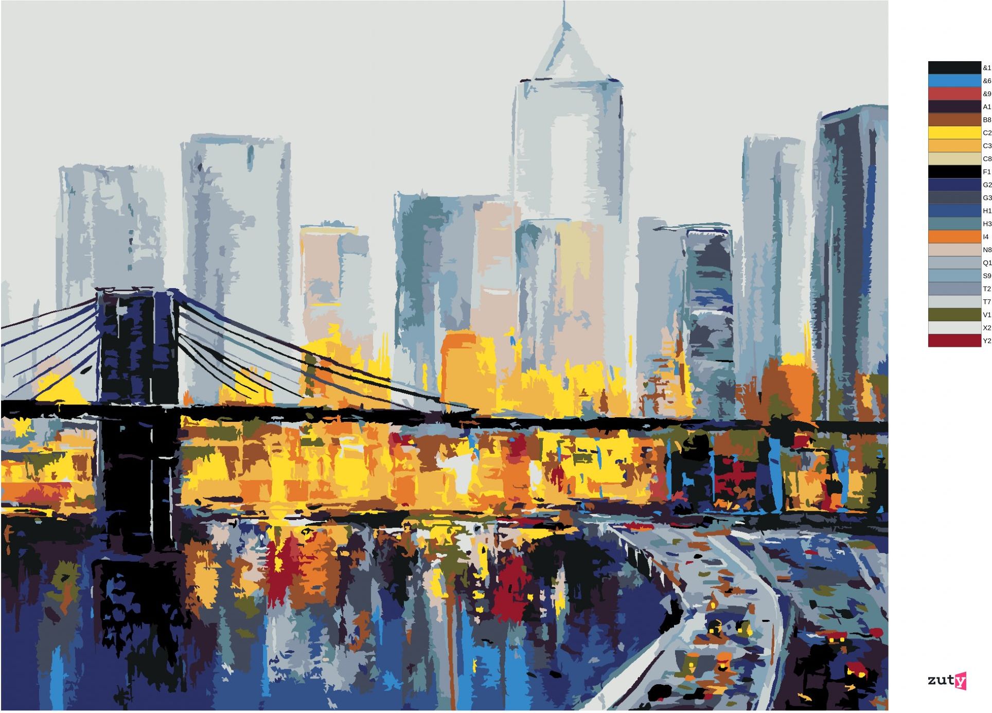 zuty Malování podle čísel - RUŠNÝ NEW YORK - Rozměr: 40x50 cm, Rámování: Varianta: bez rámu a bez vypnutí plátna - obrázek 2