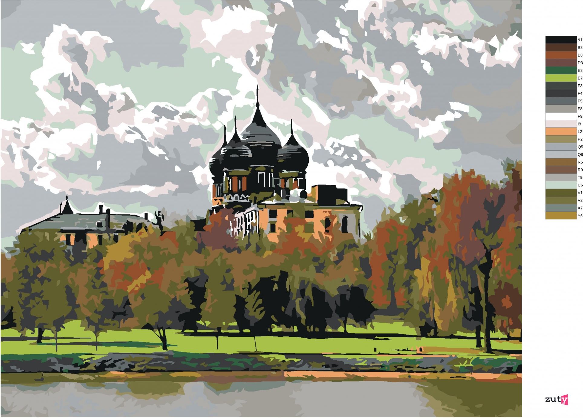 zuty Malování podle čísel - ZÁMEČEK U ŘEKY - Rozměr: 40x50 cm, Rámování: Varianta: bez rámu a bez vypnutí plátna - obrázek 7