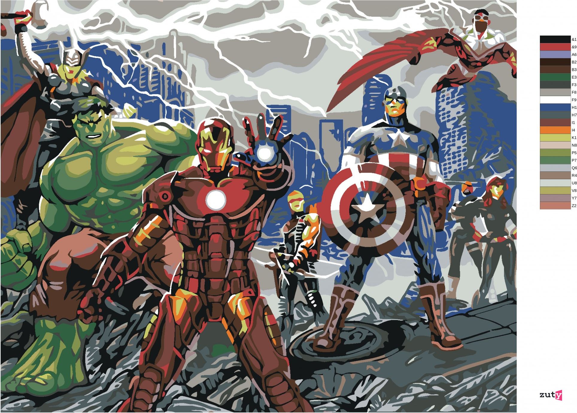 zuty Malování podle čísel - AVENGERS HRDINOVÉ - Rozměr: 40x50 cm, Rámování: Varianta: vypnuté plátno na rám - obrázek 9