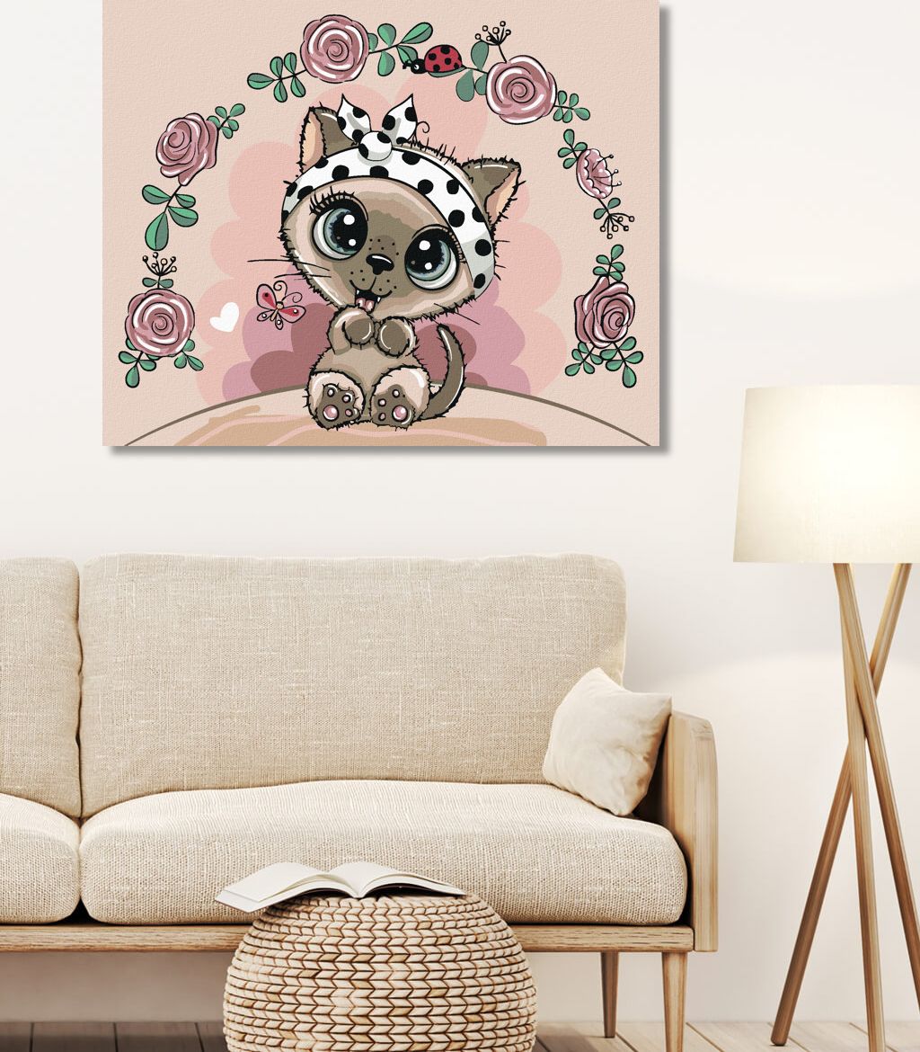 zuty Malování podle čísel - MALÁ KOČKA S KVĚTINAMI - Rozměr: 40x50 cm, Rámování: Varianta: vypnuté plátno na rám - obrázek 2