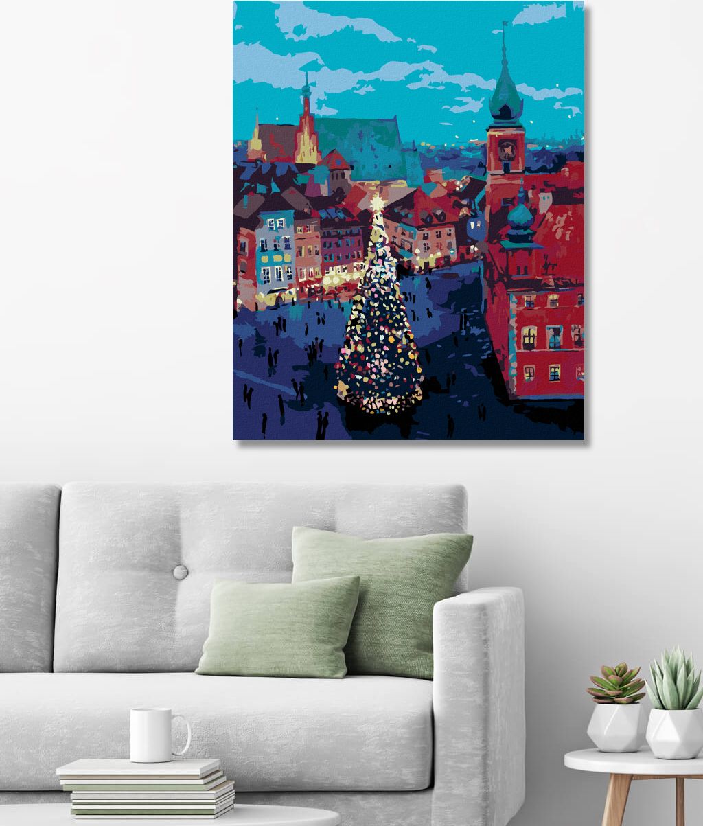 zuty Malování podle čísel - VÁNOČNÍ STROMEK PŘED ZÁMKEM VE VARŠAVĚ - Rozměr: 40x50 cm, Rámování: Varianta: vypnuté plátno na rám - obrázek 3